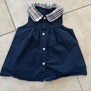 Burberry of London Navy Sleeveless Top with Plaid Collar